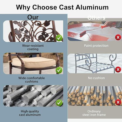 7-Piece Cast Aluminum Patio Furniture, Patio Dining Set for 6 Include 59" Rectangular Outdoor Dining Table and 6 Stackable Chairs with Cushions & Umbrella Hole (Copper Red)