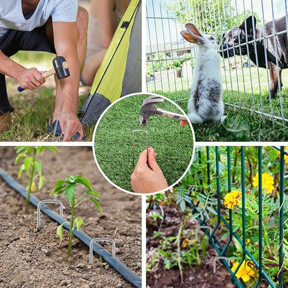 HongWay 50 Pack 6 Inch Landscape Staples, 8 Gauge Garden Stakes Heavy Duty More Thicker Galvanized Tent Stakes, Lawns Yard Staples Wind-Resistant Ground Stakes for Hard & Rocky Soil, Pet Fence