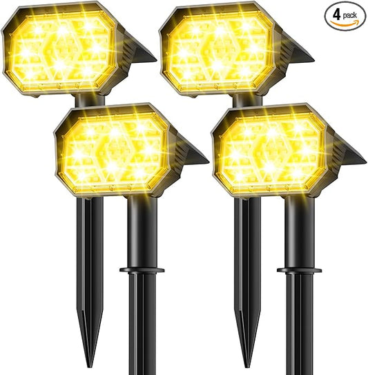 Brightown Solar Lights Outdoor with 58 LED & Auto ON/Off, IP67 Solar Spot Lights Outdoor with 3 Light Intensities. 2-in-1 Outdoor Solar Lights for Yard, Gardens, Flag and Pathways. 4Pcs (Warm White)