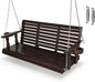 Fortune Candy Wooden Porch Swing 3-Seater, High Backrest and Deep Seat, Bench Swing with Cupholders, Hanging Chains and 7mm Springs, Heavy Duty 880 LBS (Deep Brown, 5 FT Extra Large)