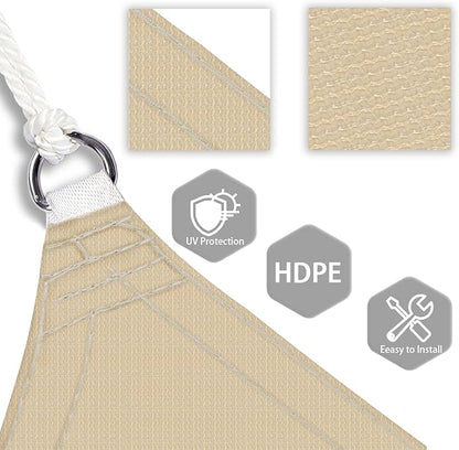 Patio Paradise 24' x 24' x 23'10" Sun Shade Sail Triangle Canopy, Permeable Shade Cloth Fabric Sunlight Block Patio Cover HDPE Deck Awning for Outdoor Backyard Pergolas Roof Shading, Sand