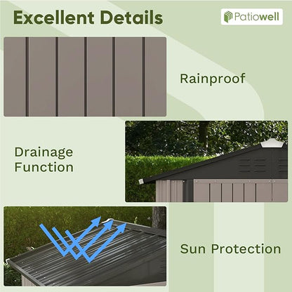 Patiowell 6x4 FT Outdoor Storage Shed, Garden Tool Storage Shed with Sloping Roof and Double Lockable Door, Outdoor Shed for Garden Backyard Patio Lawn, Brown