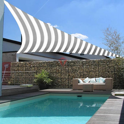 Patio Paradise 17' x 17' x 17' Sun Shade Sail Triangle Canopy Shade Cloth Fabric Sunlight Block Patio Pergola Cover HDPE Deck Awning for Outdoor Backyard Roof Shading, Gray White Strip