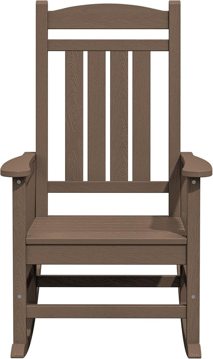 KINGYES HDPE Outdoor Rocking Chair Set of 4, All-Weather Poly Patio Rocking Chairs with 330lbs Support for Adults, Brown