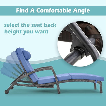 Chaise Lounge Chairs Outdoor Set of 6, Comfy Outside Wicker Patio Pool Lounge Chair w/ 5 Adjustable Back Angle, Cup Holder, Thicken Cushion