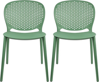 2xhome Set of 2 Patio Dining Chairs | Modern Stackable Outdoor Pool Side Chair | Weather Resistant Plastic for Yard, Porch, Balcony, Kitchen, Green
