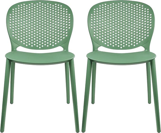 2xhome Set of 2 Patio Dining Chairs | Modern Stackable Outdoor Pool Side Chair | Weather Resistant Plastic for Yard, Porch, Balcony, Kitchen, Green