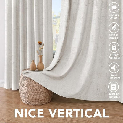 H.VERSAILTEX 100% Blackout Curtains Ivory, Linen Blackout Curtains 96 inch Curtains 2 Panel Set, Elegant Curtain for Bedroom Grommet Drapes Window Curtains Living Room Drapes