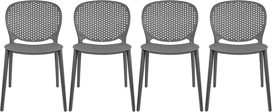 2xhome Set of 4 Patio Dining Chairs | Modern Stackable Outdoor Pool Side Chair | Weather Resistant Plastic for Yard, Porch, Balcony, Kitchen, Gray