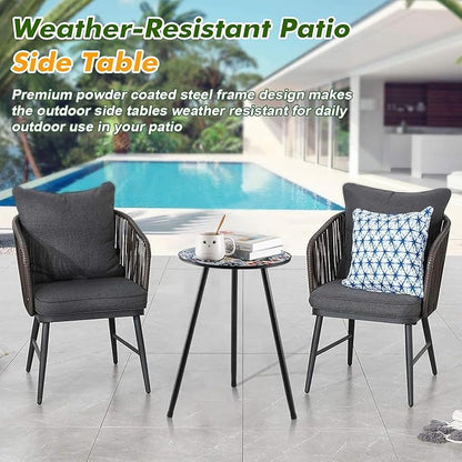 1 Pack Metal Outdoor Side Table Small Outside Round End Table for Patio Modern Accent Garden Corner Table for Small Spaces, Balcony, Porch, Weather-Resistant, Plant Stand Indoor, Mixed Mosaic