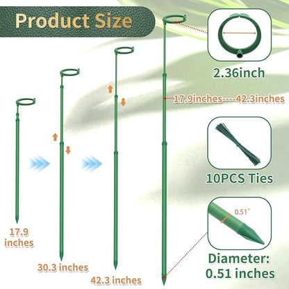 Telescoping Plant Stakes,5Pcs 17.9In to 42.3In Adjustable Monstera Plant Support Orchid Sticks with Clips, Plant Sticks Support Tall for Monstera,Orchids,Tomatoes,Vines & Indoor Outdoor Plants