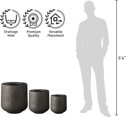 Kante 11.6" Dia Round Concrete Planter, Outdoor Indoor Large Plant Pots Containers with Drainage Hole and Rubber Plug for Home Garden Patio, Oil Rubbed Bronze