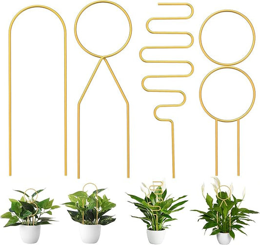 4 Pcs Small Metal Trellis for Potted Plants,Gold Trellis for Climbing Plants Indoor,Small Trellis for Potted Plants Support Stake House Plant Trellis for Garden Potted Plant,Hoya,Pothos,Flower