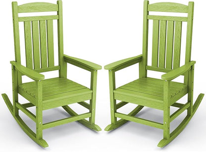 KINGYES Outdoor Rocking Chair Set of 2, High Density Polyethylene Patio Rocking Chairs with 330lbs Support for Adults, Pistachio Green