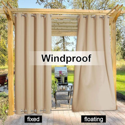 NICETOWN Weighted Outdoor Curtains for Patio Waterproof 84 inches Long 2 Panels, Windproof Drapes Top & Bottom Grommets, Thermal Insulated Blinds Keep Privacy for Yard/Porch, Biscotti Beige, 52" Wide