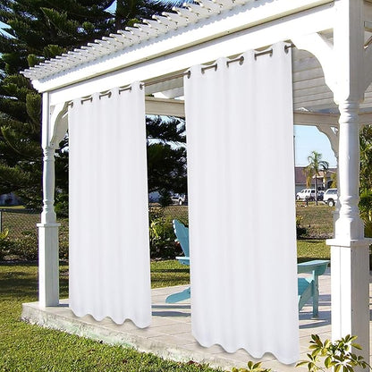 BONZER Outdoor Curtains for Patio Water Resistant Heavy Privacy Light Filtering Grommet Outside Curtains for Porch, Pergola, Gazebo, 1 Panel, 84W x 120L inch, White