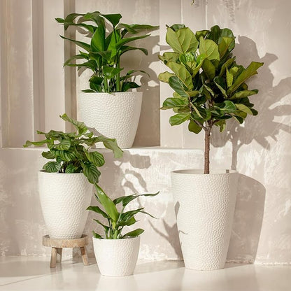 LA JOLIE MUSE 10 Inch Hanging Planters for Indoor Plants, Outdoor Garden Planter Pots, White, Honeycomb, Set of 2