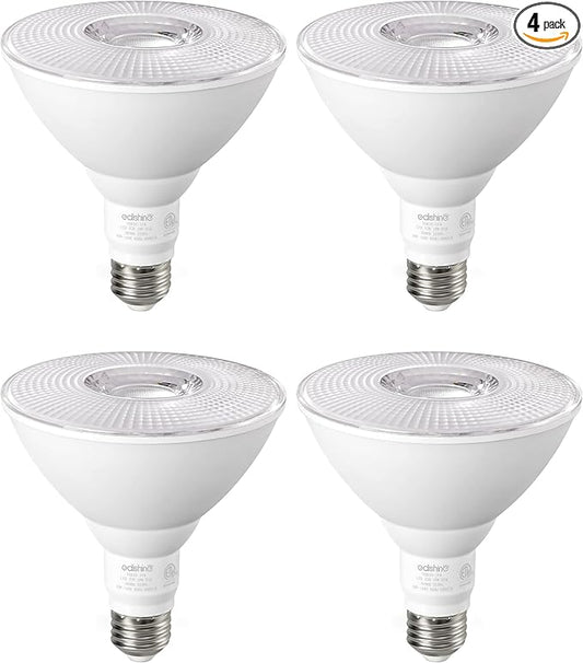 EDISHINE Flood Light Bulbs, PAR38 LED Outdoor Flood Light Bulbs, 120W Equivalent Dimmable Waterproof for Patio Yard Porch Driveway Garage, 3000K Warm Light 18W 1800LM E26 Base, 4 Pack, ETL Listed