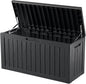ROJIK Outdoor Storage Housing Deck Box - Waterproof Patio Furniture, Garden Tools, Cushions, Pool Accessories Storage Bench with Lockable Lid and Side Handles (Black 80 Gal)