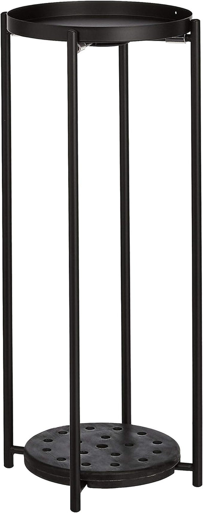 Amazon Basics Two-Tier Indoor Outdoor Metal Round Plant Stand for Multiple Plants, Rustproof Flower Holder with Plant Shelf, Black