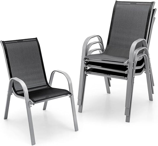 Giantex Set of 4 Patio Chairs, Stackable Outdoor Dining Chairs, 330 LBS Capacity, All Weather Resistant, Heavy Duty Rustproof Metal Armchairs, Lawn Chairs for Front Porch Yard Pool Garden