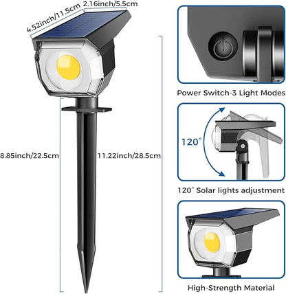 2 Pack Solar Spot Lights Outdoor, Solar Spotlights Outdoor Waterproof 2-in-1 Auto On/Off Landscape Lighting for Outside Yard Wall Garden Pathway(Warm White)