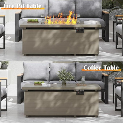 Sundale Outdoor 5 Pieces Patio Furniture Set with Fire Pit Table, Metal Outdoor Sectional Sofa with 6 Inch Olefin Cushion, All-Weather Modern Outdoor Conversation Sets for Backyard, Poolside