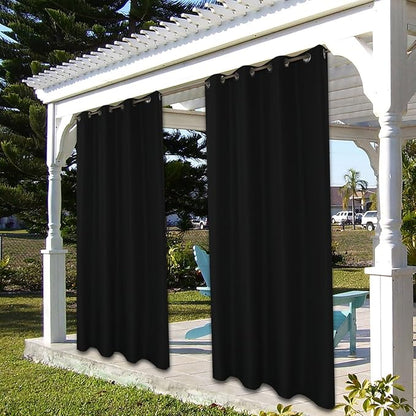 BONZER Waterproof Outdoor Curtains for Patio Porch Pergola Cabana Light Filtering Privacy Grommet Indoor Curtain Panels for Bedroom Living Room, 1 Panel, 54W x 108L inch, Black