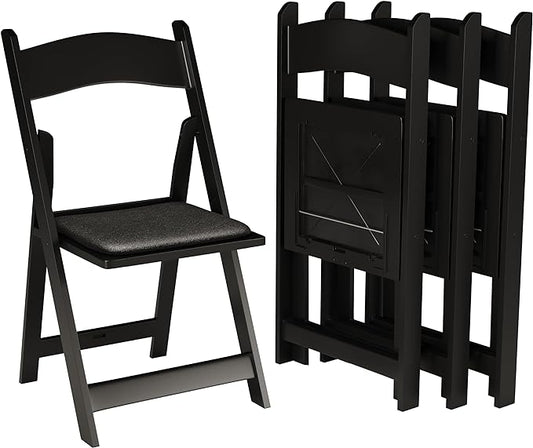300 Black Resin Stackable Folding Chair - Comfortable Black Foldable Chair - Folding Chairs with Padded Seats - Indoor/Outdoor Folding Chairs for Events - Lightweight Foldable Chairs (300 Pack)