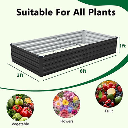 2 Pack 6x3x1FT Galvanized Raised Garden Beds Kit Outdoor Metal Gardening Planter Box for Vegetable Elevated Flower Herbs,Black