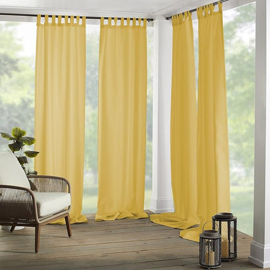 Elrene Home Fashions Matine Weatherproof Tab-Top Indoor/Outdoor Solid Color Curtain Panel for Porch, Pergola, Patio, Deck, 52”W x 84”L, Yellow
