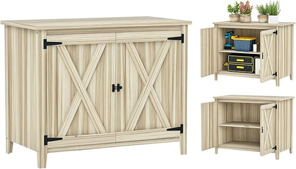 Outsunny Wood Garden Shed, Compact Outdoor Storage Cabinet Potting Shed with Inner Shelf and Double Doors for Backyard, Patio, Lawn, Natural Wood