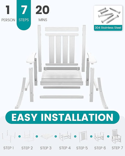 SERWALL Outdoor Rocking Chair, HDPE Rocking Chair for Adults, All Weather Porch Oversized Rockers for Lawn Garden, White