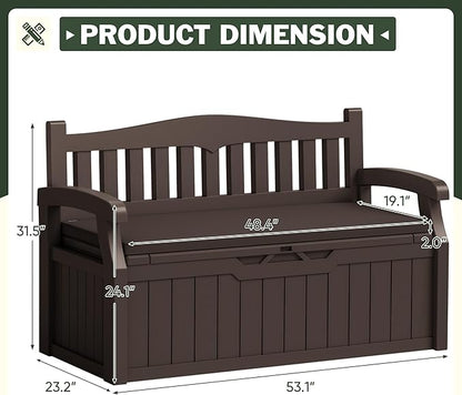 Flamaker 80 Gallon Storage Bench with Cushions Outdoor Indoor, Durable All-Weather Seating with Hidden Storage, Lockable Deck Box for Garden, Patio, Poolside (Brown)