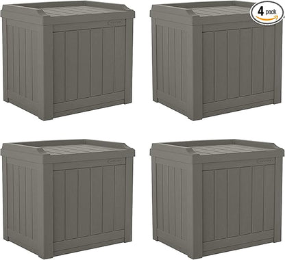 Suncast 22 Gallon Indoor or Outdoor Backyard Patio Small Storage Deck Box with Attractive Bench Seat and Reinforced Lid, Stone (4 Pack)