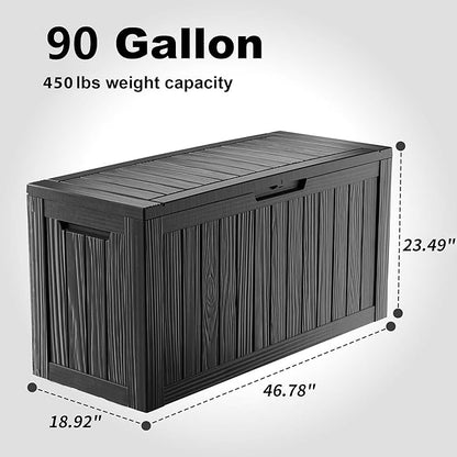 90 Gallon Waterproof Outdoor Storage Box,Resin Deck Box,Lockable Outside Storage Box Container for Patio Furniure,Garden,Tools (90 Gallon,Black)