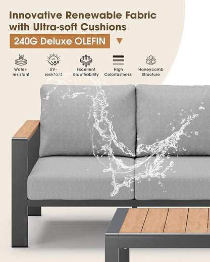 Aluminum Outdoor Patio Furniture Loveseat, All Weather Patio Conversation Sets with Washable Thick Cushion, Morden Patio Furniture Set for Porch, Balcony, Deck, Yard,Gray