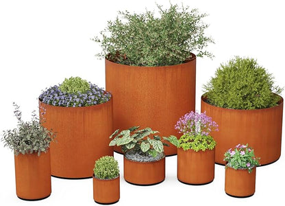 Plantercraft Large Round Planters for Outdoor Plants | 36x16 Inch Tall Corten Steel Planter | Extra Large Outdoor Planters for Entryway, Patio & Deck | Weathering Metal Planter