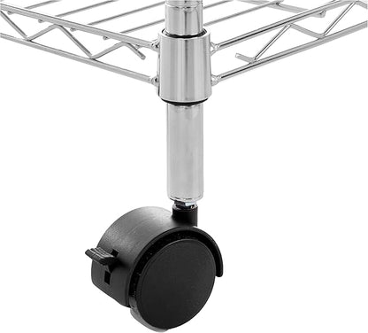 Amazon Basics 3-Shelf Heavy Duty Adjustable Wire Shelving Storage Rack on 2" PP Plastic Wheel Casters, Steel Utility Shelving Unit for Garage and Laundry Room, 23.2" x 13.4" x 32.75", Chrome