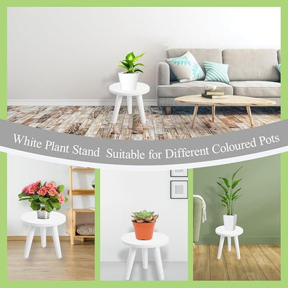 Samll Plant Stand Indoor/Outdoor for Plants,Wood White Planter Stands Holder Mid Century Pedestal Shelf,Sturdy Short Flower Rack Boho Short Plant Table 8.6"Tall Wooden Plants Stool for Garden,Patio