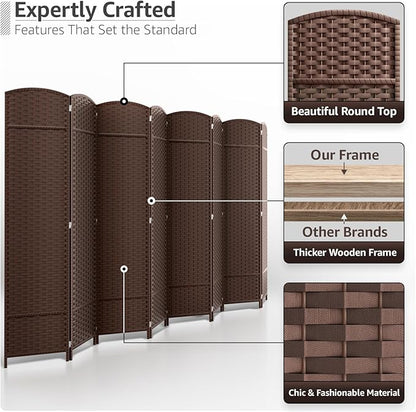 Sorbus 8 Panel Room Divider 6 ft. Tall - Privacy Screen, Extra Wide Double Hinged Panels, Mesh Hand-Woven Design, Partition Room Dividers and Folding Privacy Screens, Wall Divider for Room Separation