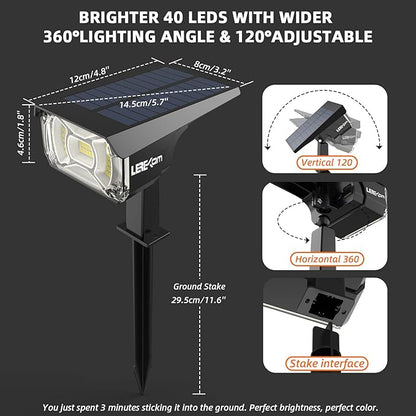 Solar Spot Lights Outdoor,IP65 Waterproof 40 LEDs Landscape Spotlights,USB & Solar Powered Wall Lights,3 Modes Outdoor Solar Garden Lights for Yard Porch 4 Pack