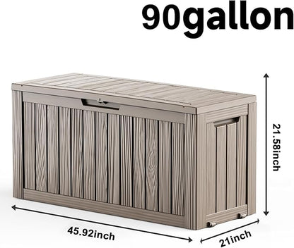 EasyUp 90 Gallon Outdoor Deck Box Waterproof, UV Resistant Resin Outdoor Storage Box for Delivery, Porch, Patio and Garden, Gray