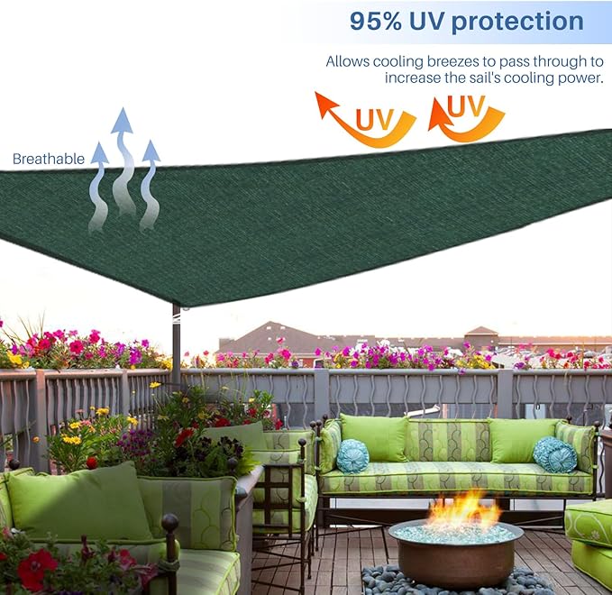 E&K Sunrise 5' x 5' x 5' Sun Shade Sail Triangle Canopy Shade Cover UV Block for Patio Backyard Garden Outdoor (Green)