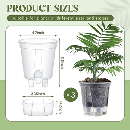 Self Watering Pots for Indoor Plants with Deep Reservoir and High Drainage Holes for Outdoor Plants and Flowers, Bare Root Planter(4.72'',Clear,3 Pcs)