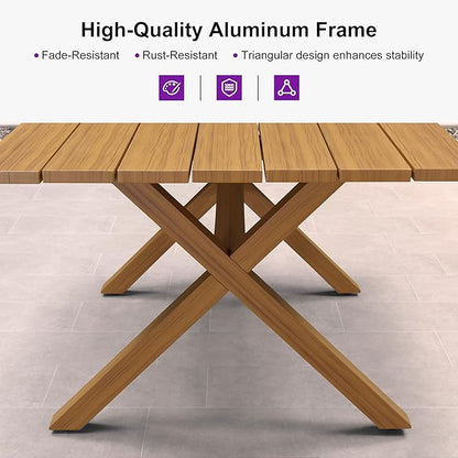 PURPLE LEAF 9 Piece Longer Patio Dining Set with Outdoor Aluminium Dining Table and Woven Chairs Modern Metal Furniture Cushions Sets for Garden Yard Indoor Decor Kitchen Teak