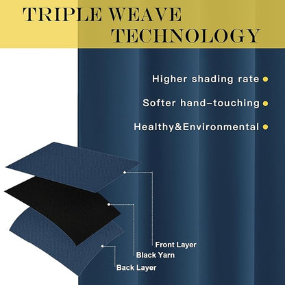 NICETOWN Blackout Curtains 72 inches Long, Grommet Privacy Window Thermal Insulated Room Darkening Sliding Glass Door Drape for Bedroom Living Room, 1 Panel, W100 x L72, Moroccan Blue
