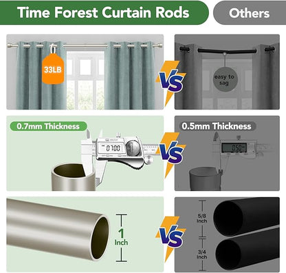 Curtain Rods for Windows 32 to 240, 1 Inch Adjustable Heavy Duty Long Window Curtain Rod with Simple End Caps, Outdoor Drapery Rods for Patio, Size 32"-240", Brushed Nickel