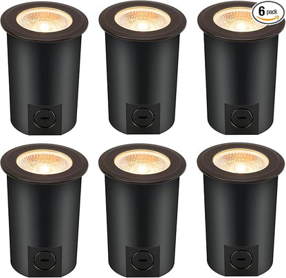 [6 Pack] CLOUDY BAY 9W LED Landscape Well Lights,2700K/3000K/3500K/4000K/5000K Selectable,Low Voltage 12V/24V Ground Lighting,Waterproof Outdoor In Ground Lights for Uplights,Transformer Excluded