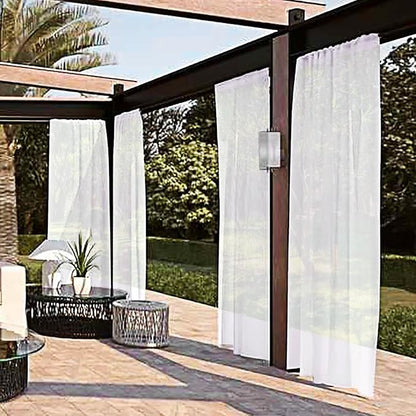 SpaceDresser Waterproof Outdoor Sheer Curtains for Patio - 4 Panels Rod Pocket Indoor Voile Sheer Curtain for Living Room,52W x 84L inch, White